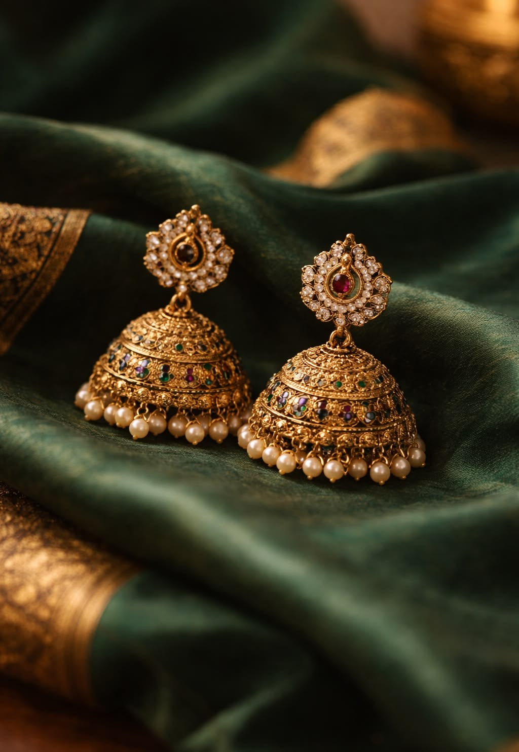 Jasmine flowers and bangles on silk fabric