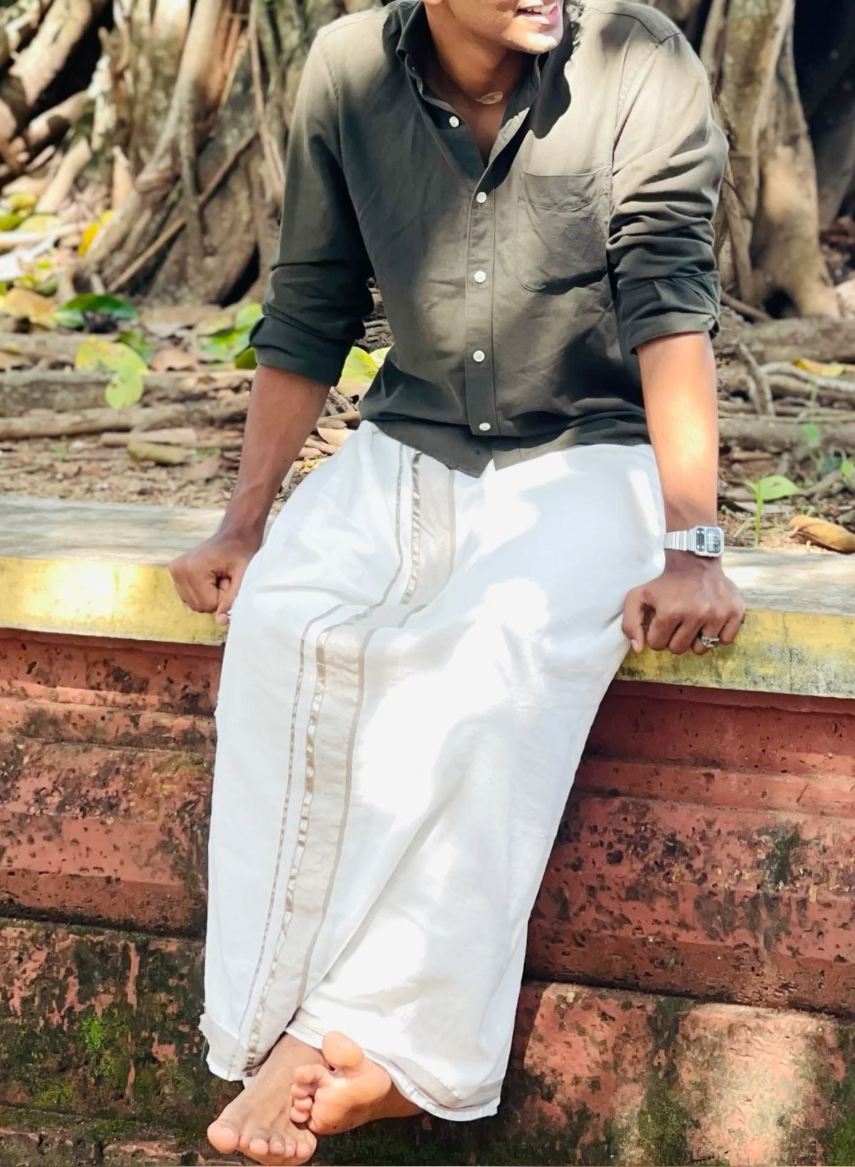 Man wearing relaxed neutral clothing