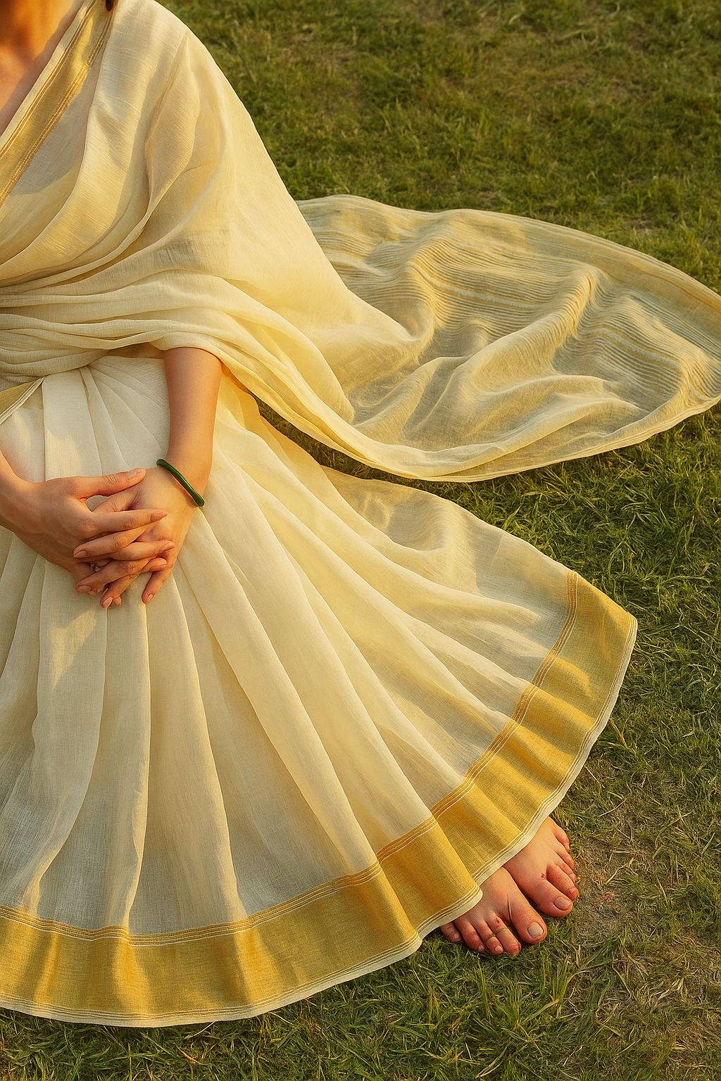 Woman in a white dress near the water